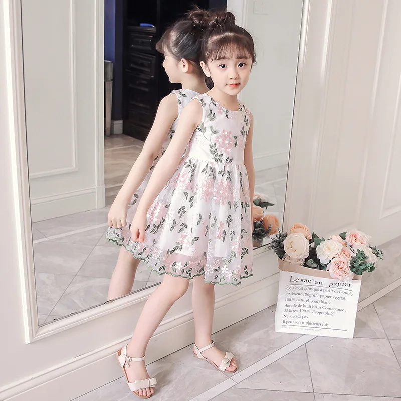 Baby Girl Bohemian Dress 2019 Summer New Girls Embroidered Sweet Lace Princess Evening Cute Mesh Sleeveless | Детская одежда и