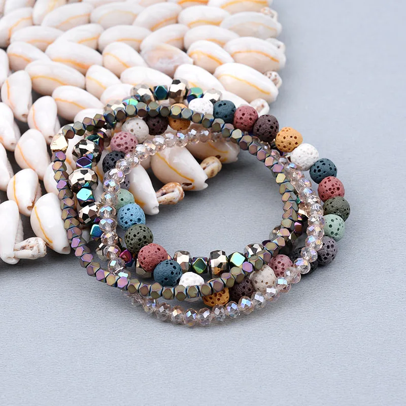 BOJIU 4 Pcs/Set Colored Hematite Lava Stone Bracelets For Women Faceted Brown Gold Crystal Bead Bracelet Female Jewelry BCSET188 | Украшения