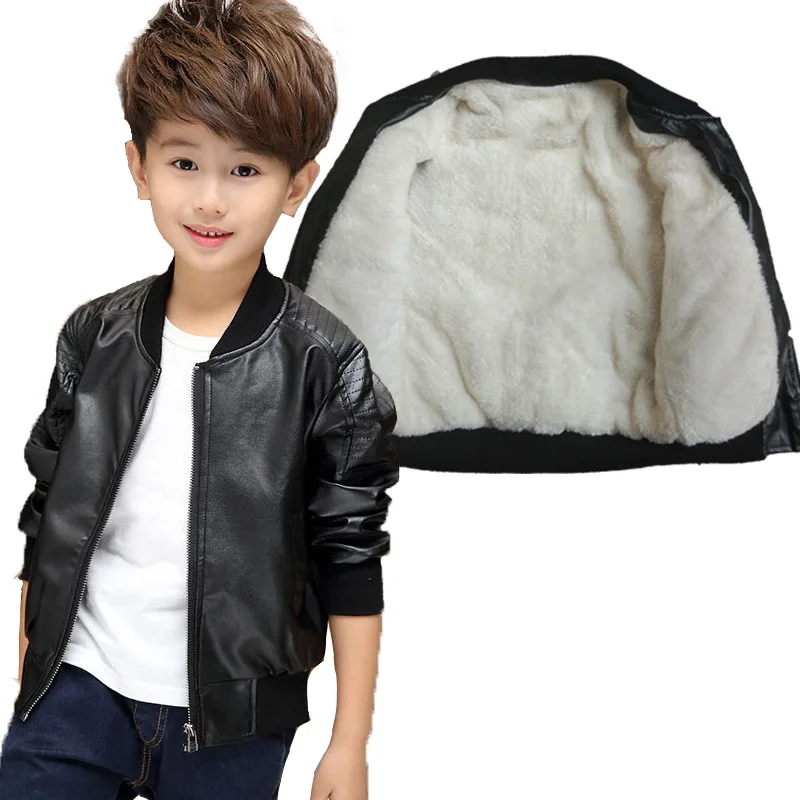 Thicken Giacca in pelle per bambini moda primavera e autunno Ragazzi Ragazze in pelle babero in pelle giacca corta in pelle - Цвет: Thicken
