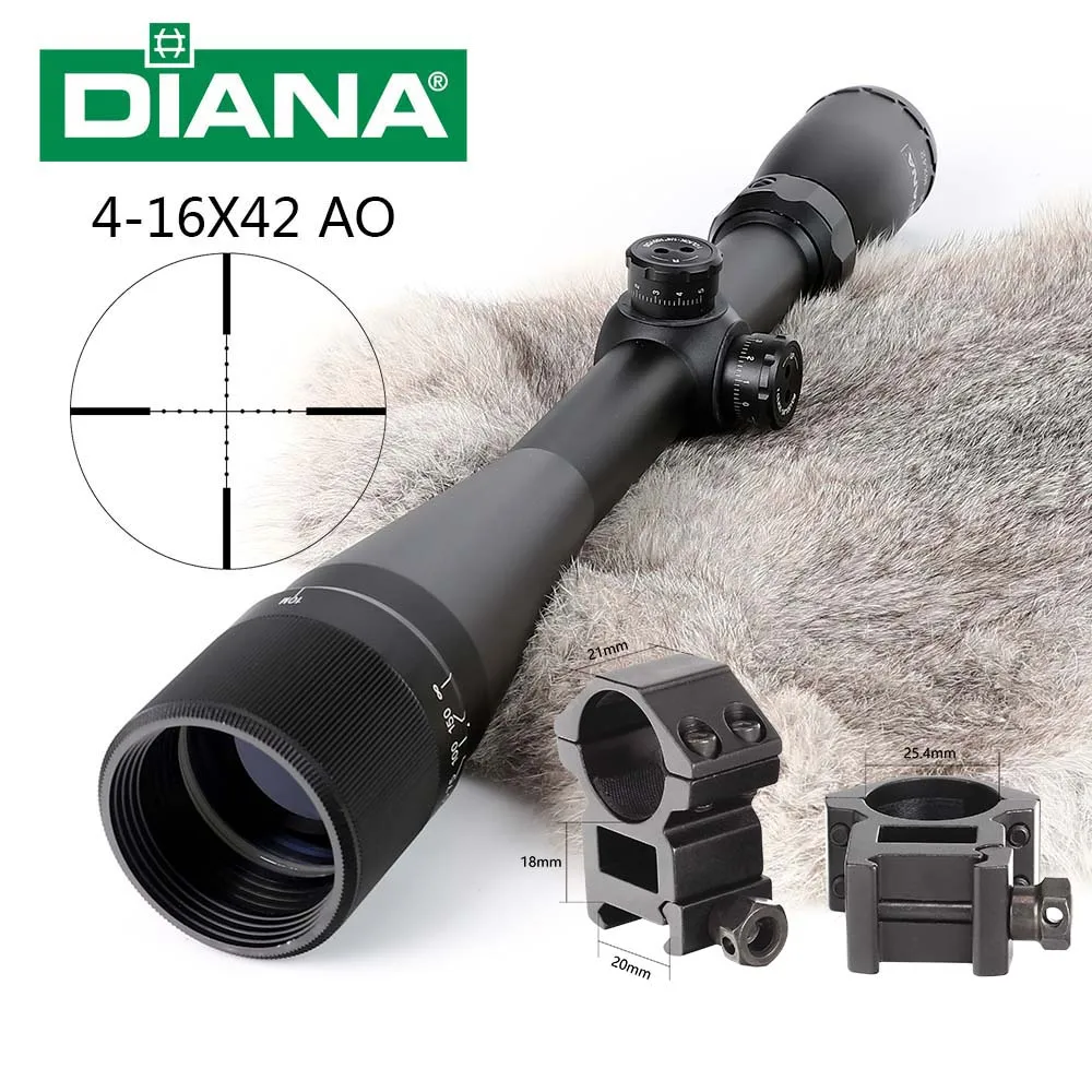 withPicatinny Rings2 DIANA 4-16X42 AO тактический оптический прицел Mil-dot Сетка прицел Охотничья винтовка прицел с 11 м или 20 мм кольца для страйкбола винтовка - Цвет: withPicatinny Rings2