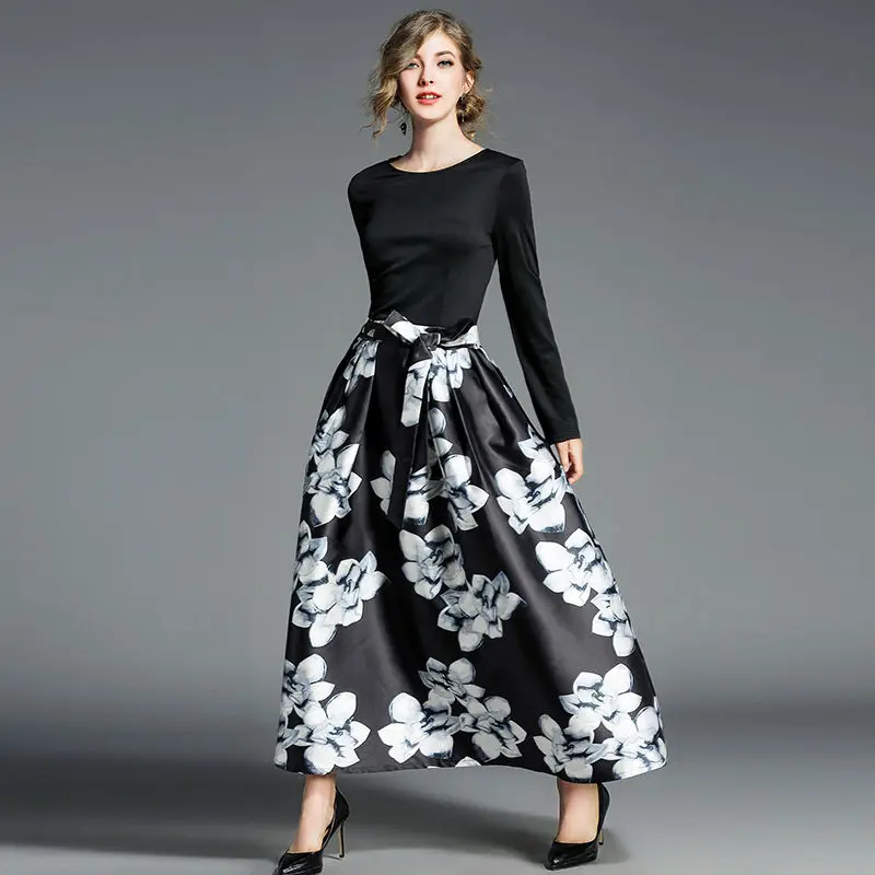 2018 элегантные весенние Винтаж цветок Цветочный принт платье халат туника с