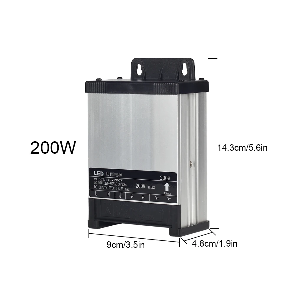 Водонепроницаемый DC 12V 200W источник питания/трансформатор питания для RGB/RGBW