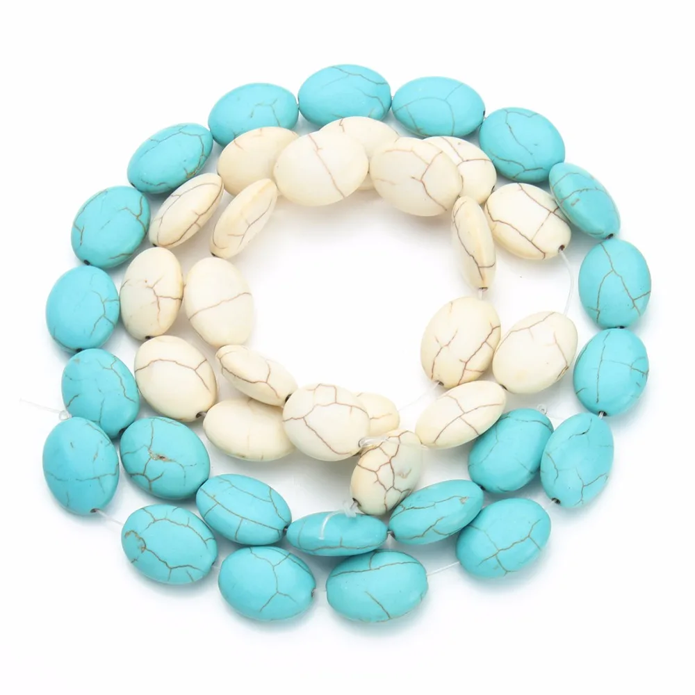 

LINSOIR 1 Strand/lot Blue Turquoises White Natural Stone Oval Loose Spacer Beads For Jewelry Making DIY Necklace Findings F1175