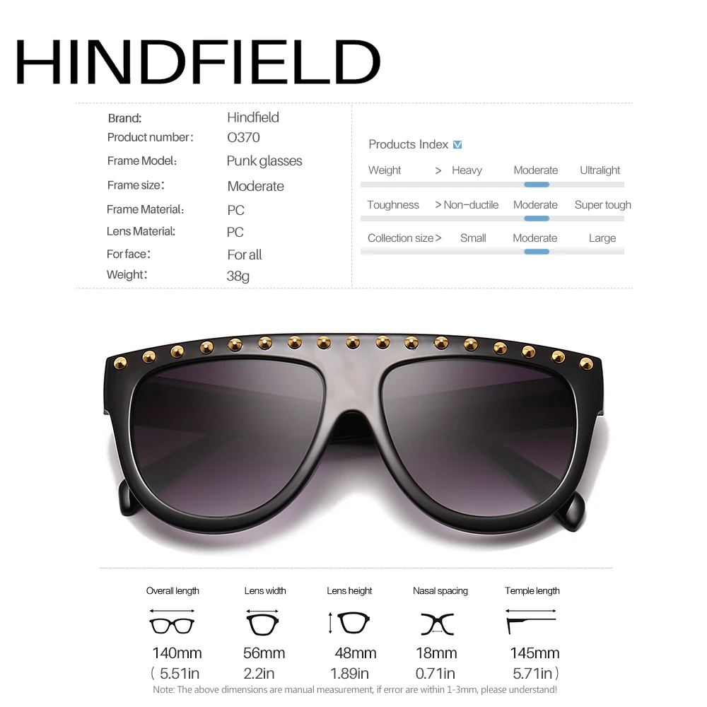 Hindfield дизайнерские очки модные панк солнечные с заклепками Для женщин мужчин