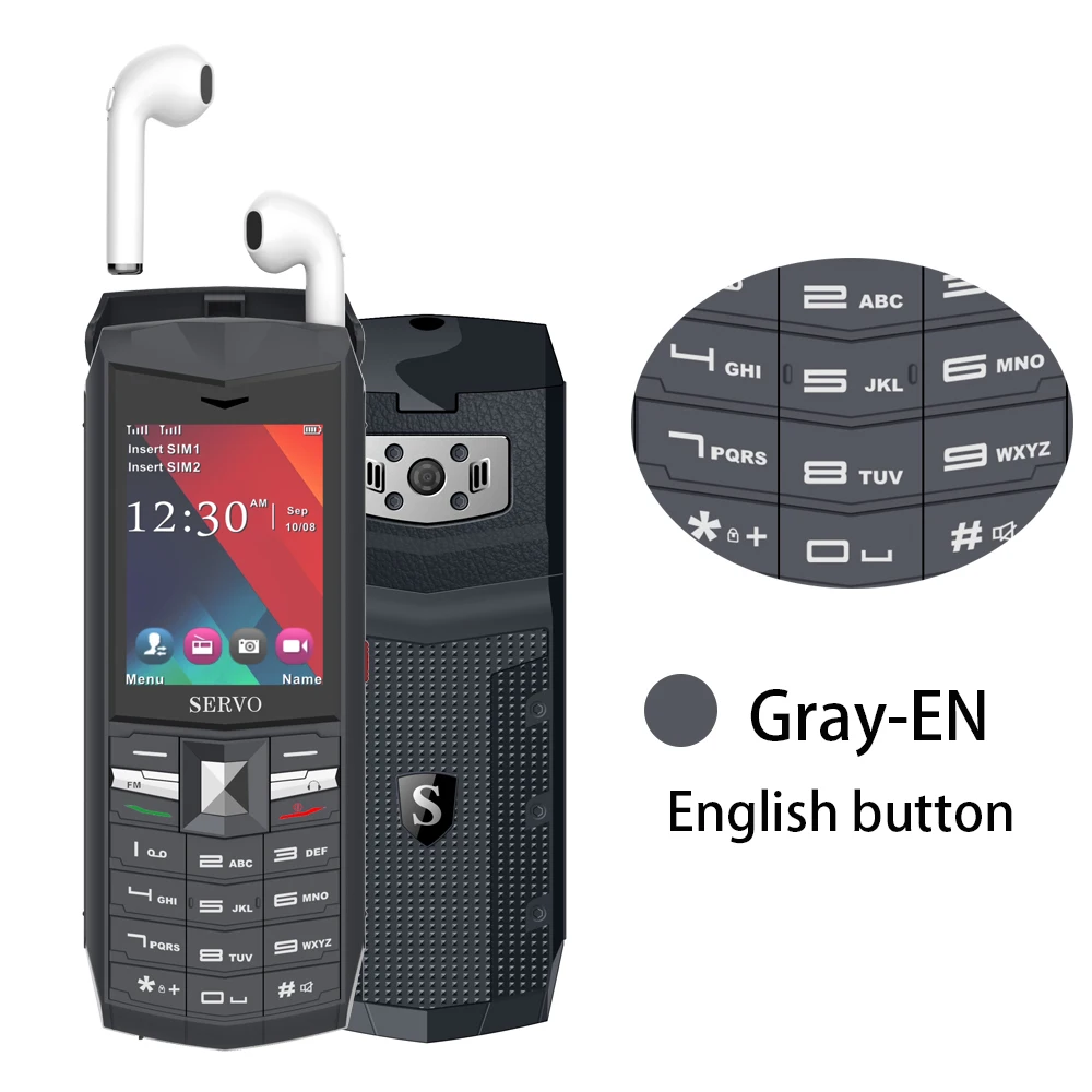 Gray English Button Новинка! SERVO R26 2," мобильный телефон с FM TWS 5,0 Bluetooth беспроводные наушники power Bank GSM GPRS GSM студенческий телефон для пожилых людей - Цвет: Gray English Button