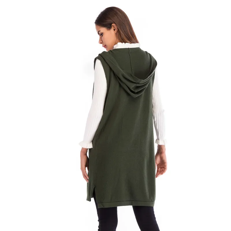 Женский Осенний вязаный свитер без рукавов с открытыми передними карманами и