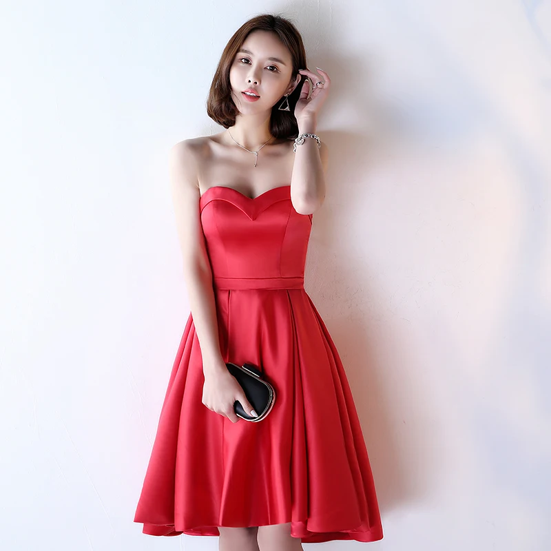 Red Robe de soiree, а-силуэт, милое атласное вечернее платье с открытыми плечами, платья для выпускного вечера, индивидуальный заказ, 3 цвета - Цвет: Red