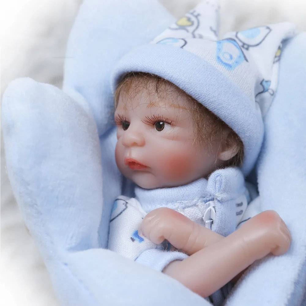 Nicery 8 дюймов 20 см Bebe Reborn мини кукла мягкая силиконовая Реалистичная игрушка подарок для ребенка Рождество милый мальчик синяя подушка