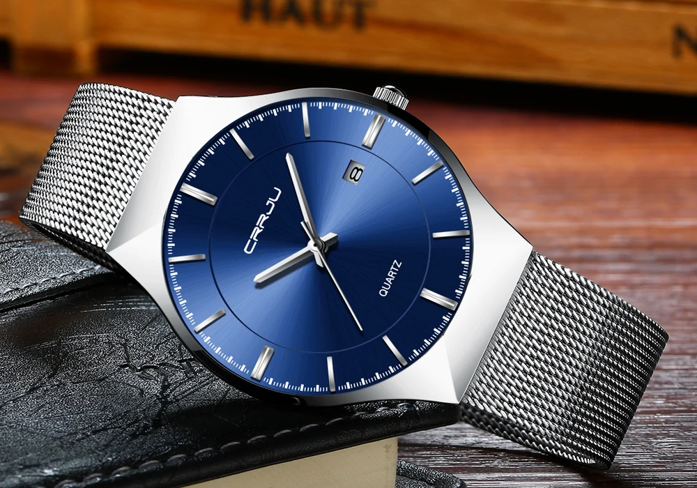 CRRJU Модные Простые Стильные Роскошные Брендовые Часы мужские из нержавеющей