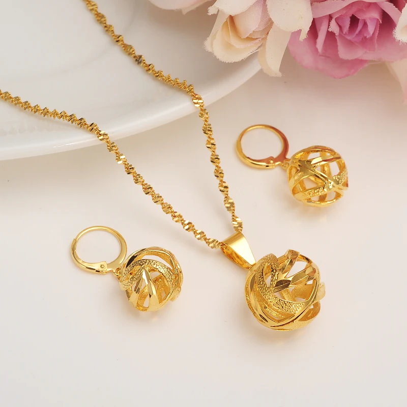 

New Fashion Cute Jewelry Gold Round ball Jewelry Sets for Women Necklace Earrings Set Party Accessories Best Gift daily wear