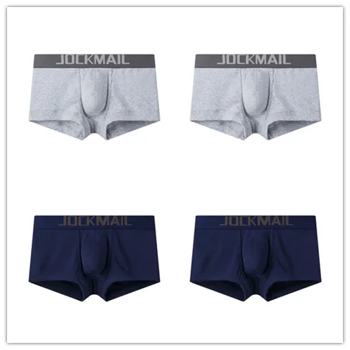 JOCKMAIL, 4 шт./партия, мужское нижнее белье, боксеры, штаны, хлопок, низкая талия, сексуальные, комфортные, U выпуклые, одноцветные, молодежные, дышащие, мужские боксеры, шорты - Цвет: 2 gray 2 navy