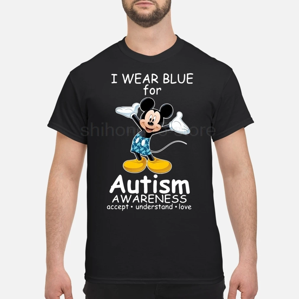 Детская футболка с Микки Маусом и надписью I Wear Blue For Autism Love коллекция 2019 года