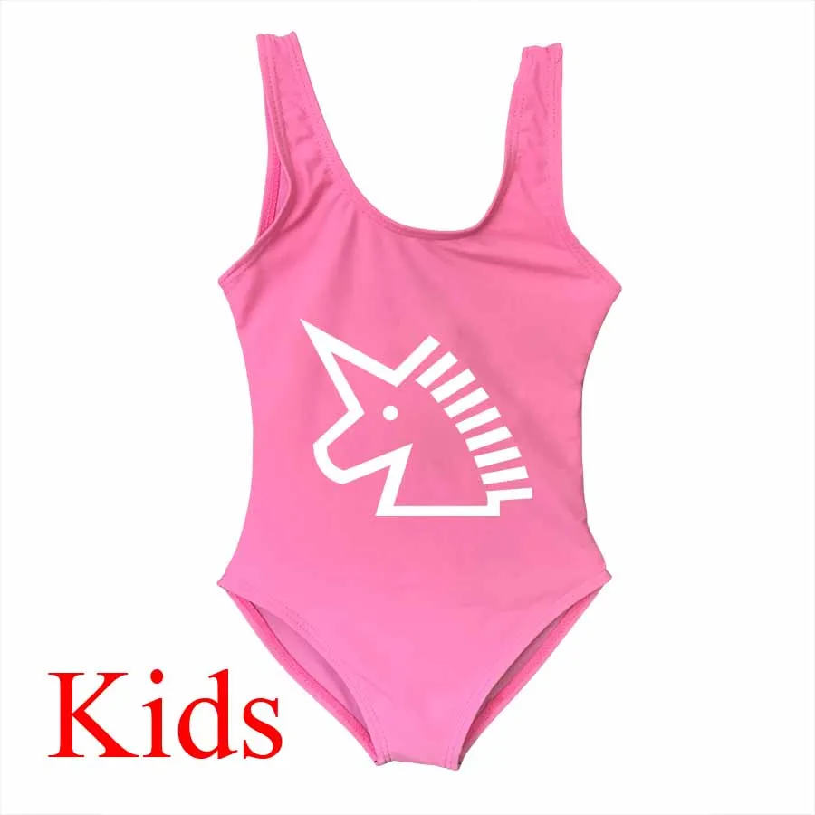 Kid Pink Слитный купальник для женщин и детей; слитный купальник с принтом единорога; купальный костюм; милый комплект для мамы и ребенка; семейная одежда - Цвет: Kid Pink
