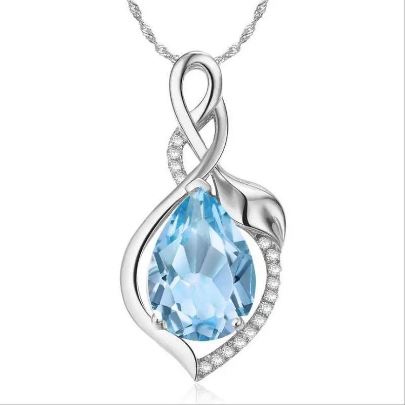 

LUKENI Top Quality Female Silver 925 Clavicle Necklace For Ladies Accessories Fashion Blue Zircon Women Pendant Necklace Jewelry