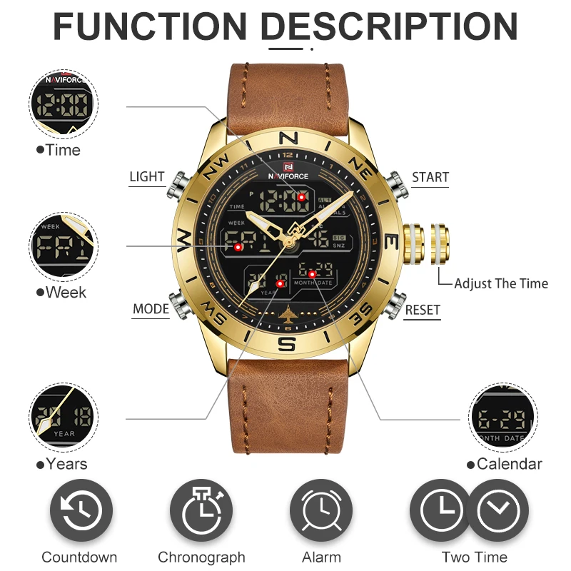 Часы NAVIFORCE мужские с двойным дисплеем роскошные деловые часы модные аналоговые