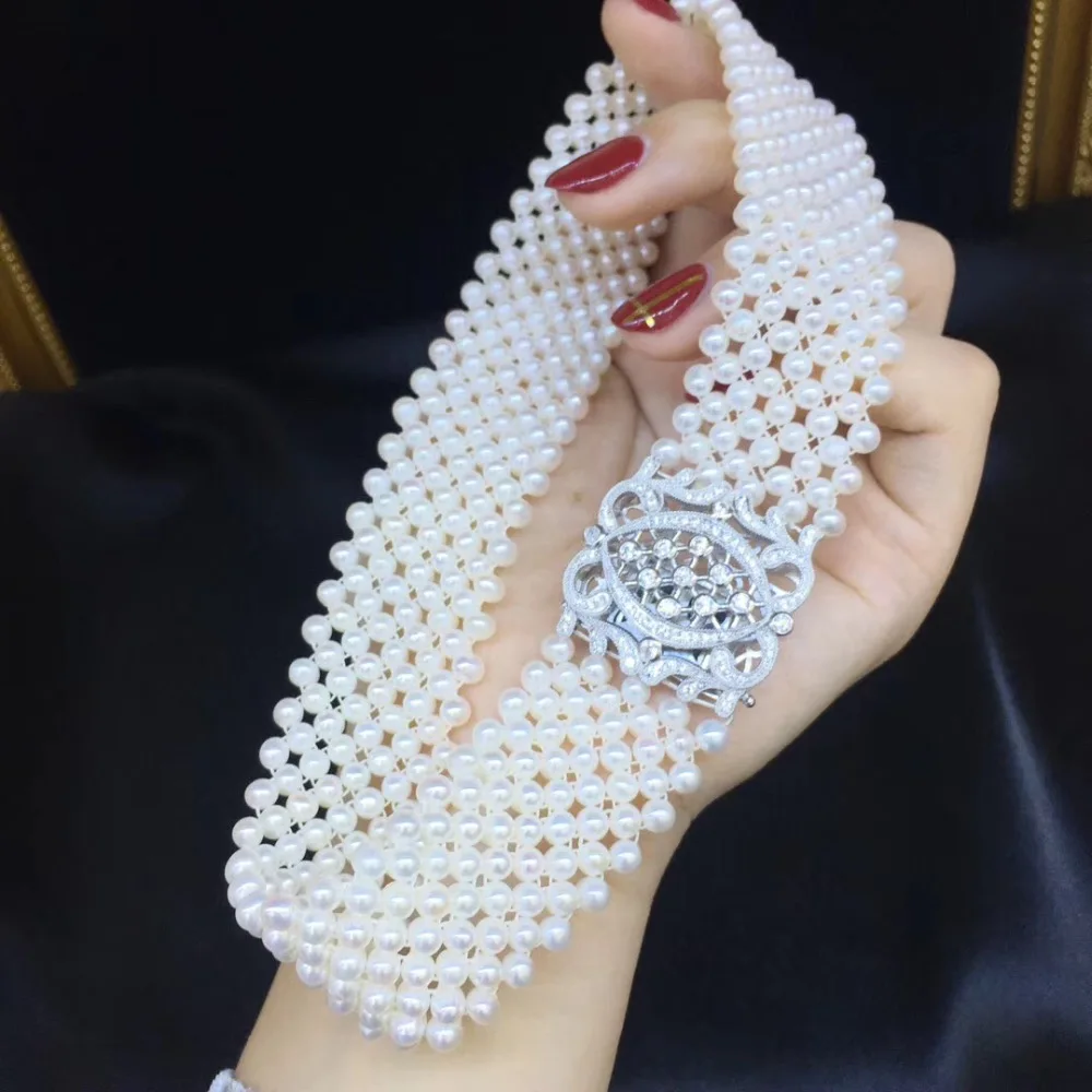 Offerte Naturale Di Acqua Dolce Della Perla Della Collana Del Choker 925 Collana In Argento Sterling Con Zircone Cubico Di Nozze Belle Donne Dei Monili 14 Pollici