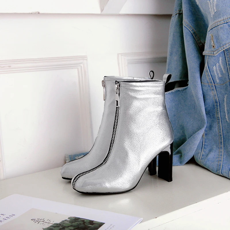 

2019 Spring Autumn High Heels Square Toe Ankle Boots for Women Fashion Patent Leather Motorcycle Boots Woman Botas Mujer Black