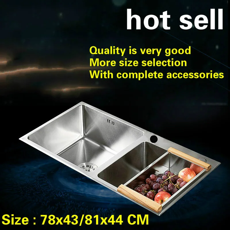 

Free shipping Standard kitchen sink thick durable manual food grade 304 stainless steel double groove 78x43/81x44 CM