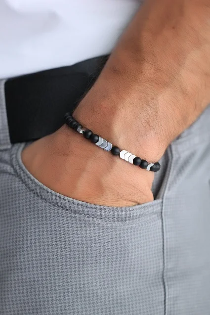 Высокое качество мужской черный Магнитный гематит матовый браслет из ониксовых