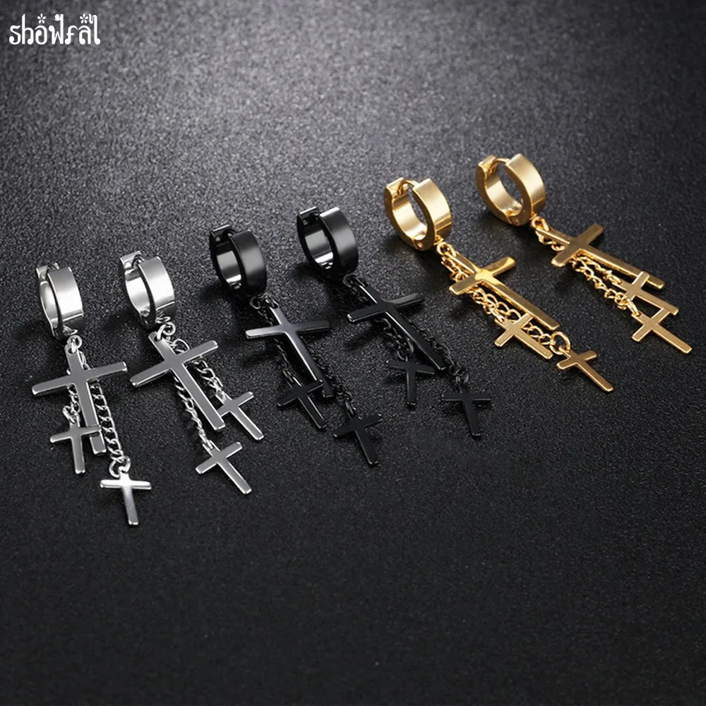 Модные украшения крест из нержавеющей стали Висячие серьги Винтаж серебристый