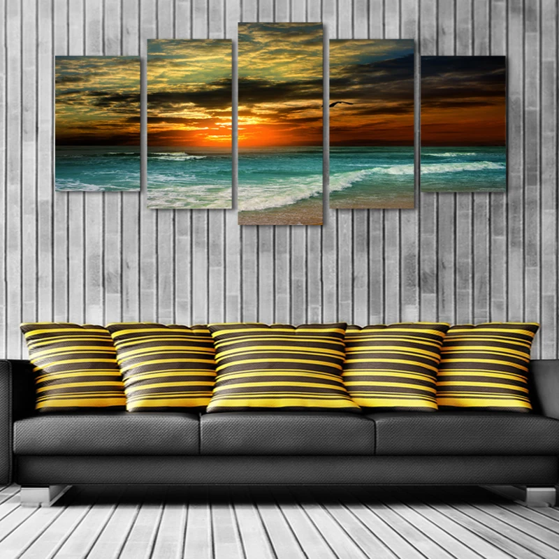 

2017 Sale New Cuadros 5 Plane Seacape Beach Sunset Canvas Print Painting Wall Art Picture Home Decoration Living Room