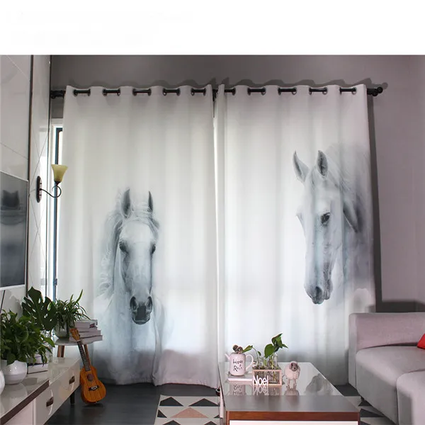 curtain Персональный портной 2х оконная драпировка для детской комнаты, занавеска для окна, Тюлевое покрытие, 200 см x 260 см, белые лошади - Цвет: curtain