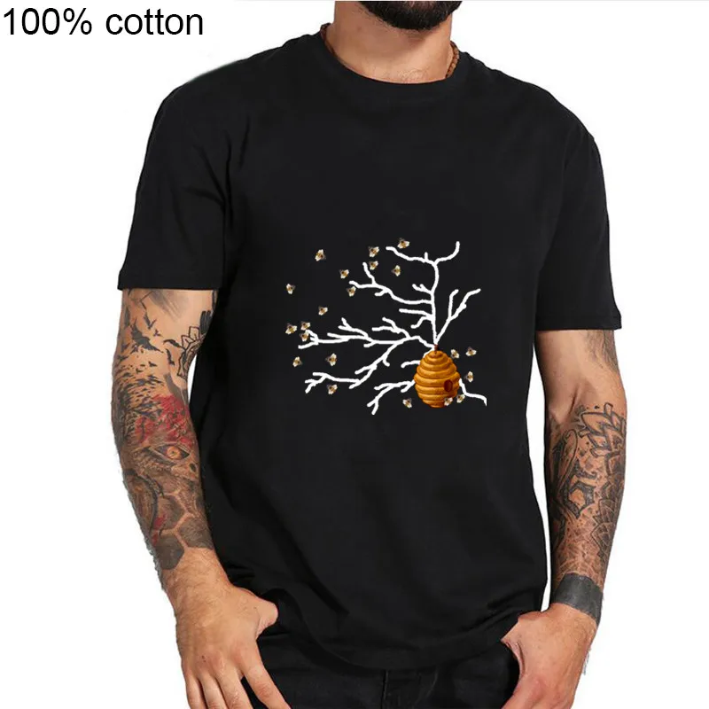 Fashion Teeshirt Man Elegant Kwaii style Honey bee T shirt men Honeycomb t-shirt male top hipster tee homme t casual | Мужская одежда