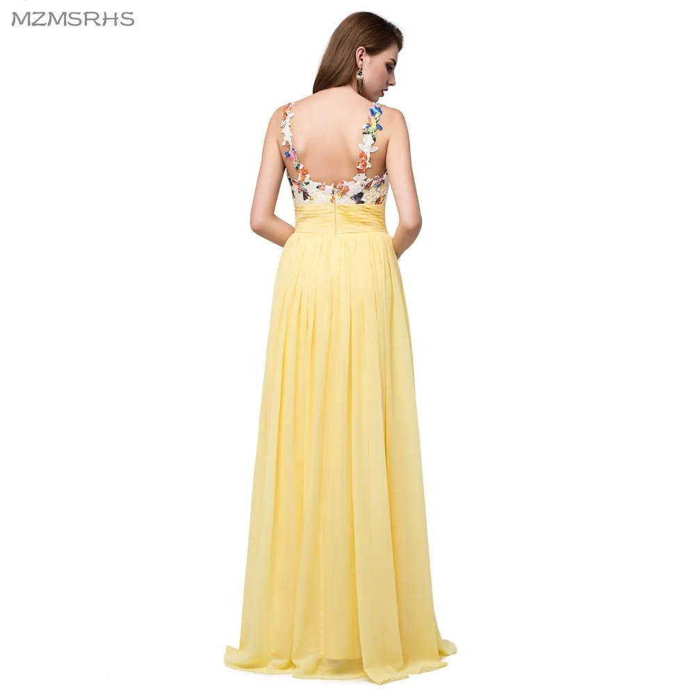 MZMSRHS Новые Изысканные желтые шифоновые длинные платья 2017 V-образный вырез