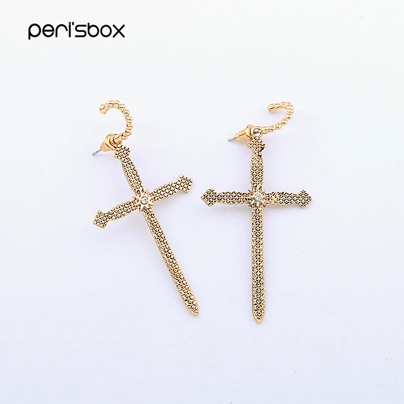 Серьги кольца с крестиком Peri'sBox золотистые хрустальные серьги в стиле барокко