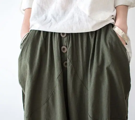 Женские льняные шаровары повседневные свободные в повседневном стиле хлопковые