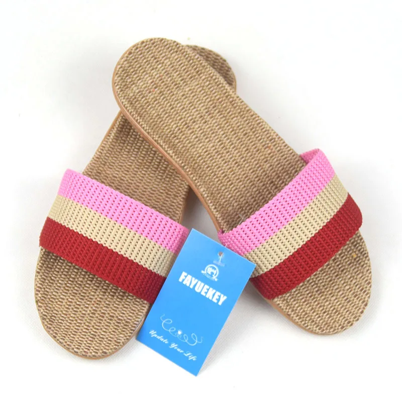 FAYUEKEY/Новые модные летние домашние льняные шлепанцы в полоску для душа Женские
