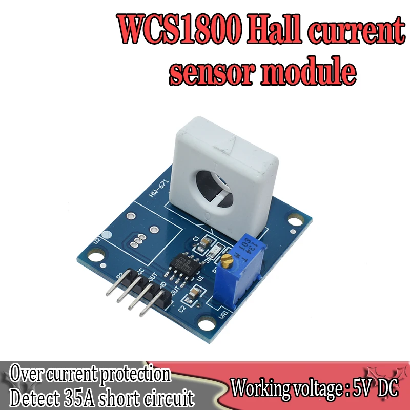 WAVGAT DC 5V WCS1800 модуль датчика обнаружения тока Холла 35A точный с сигнальной лампой