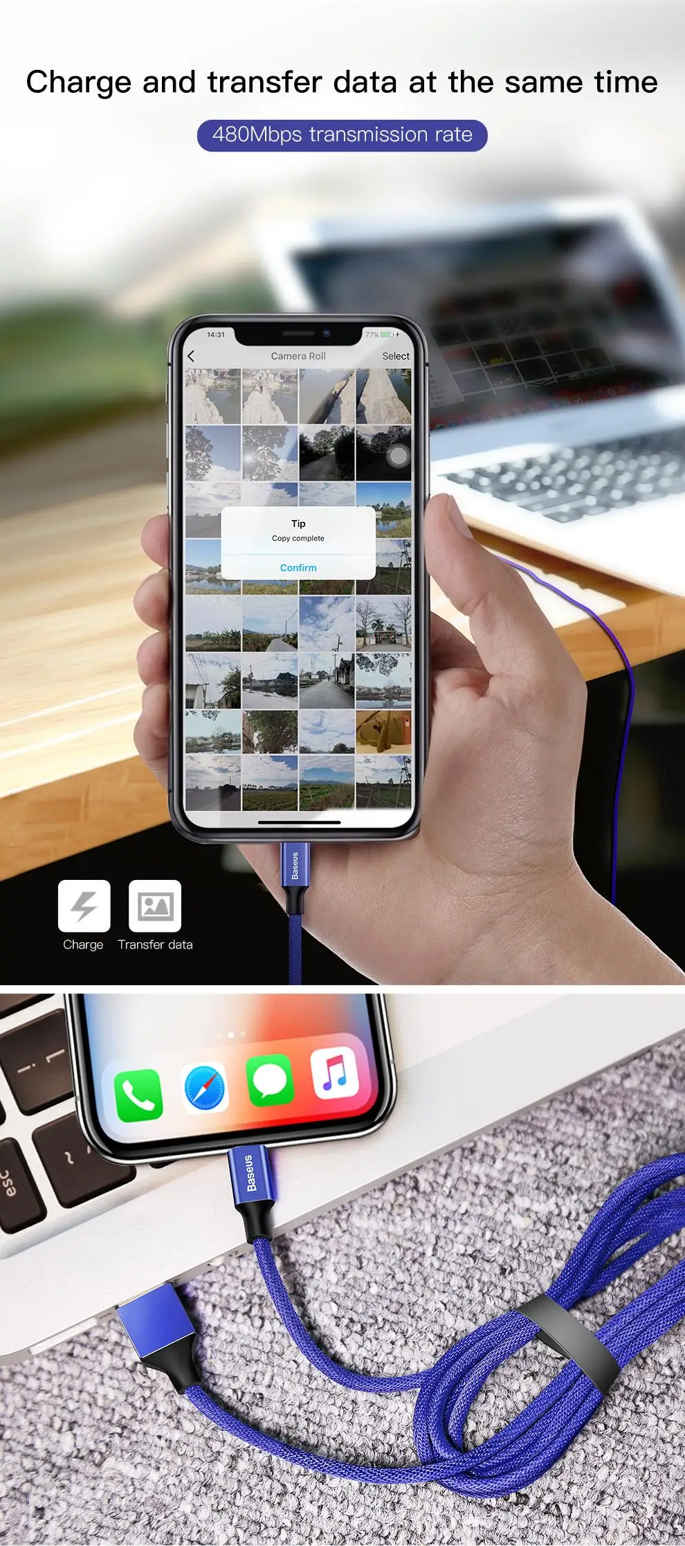 Baseus USB кабель для iPhone 11 Pro Max X XR XS 8 7 6 6 S 5 5S iPad Быстрая зарядка данных USB провод шнур Кабели для мобильных телефонов