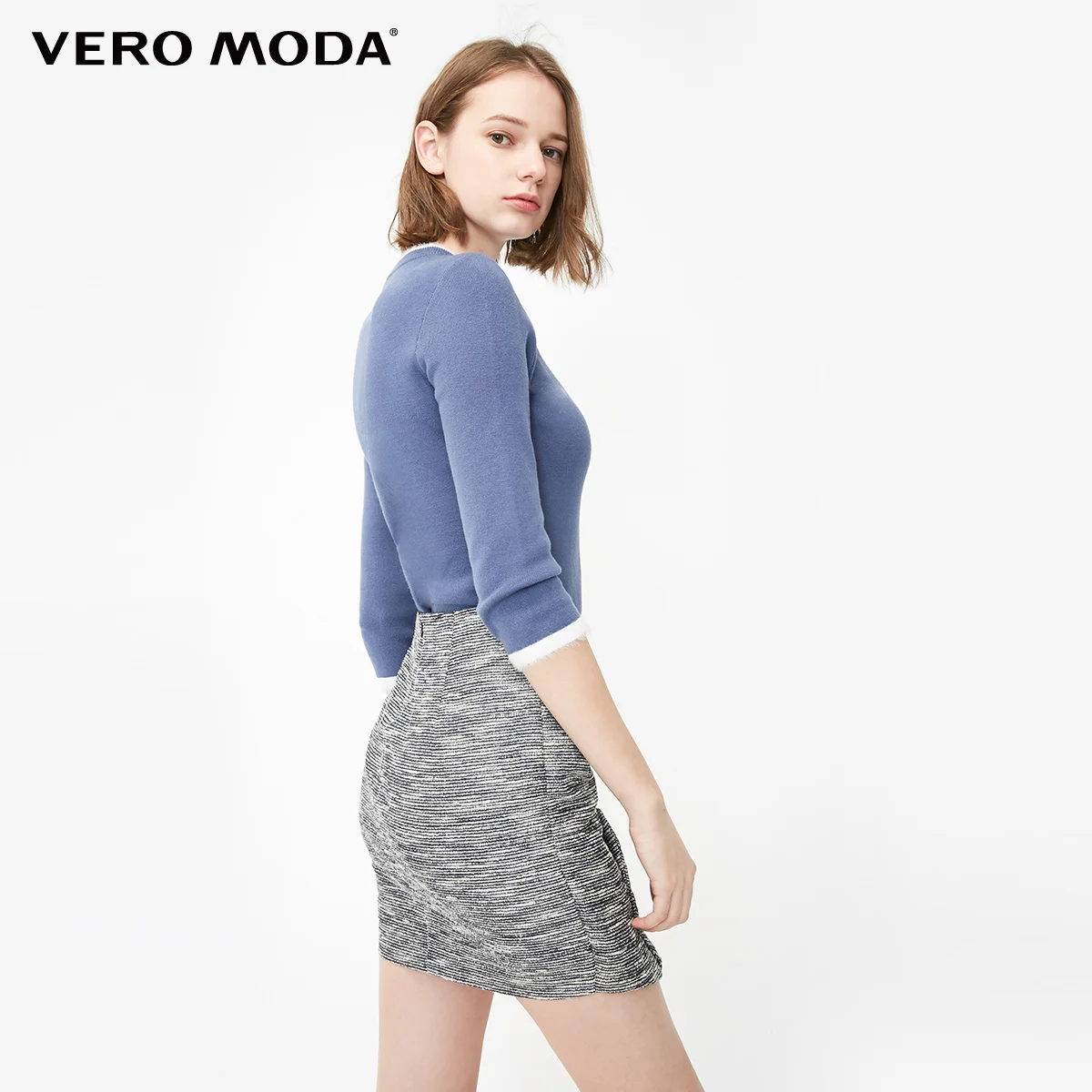 Vero Moda женский круглый вырез минималистичный 3/4 рукава приталенный базовый трикотаж | 319124534