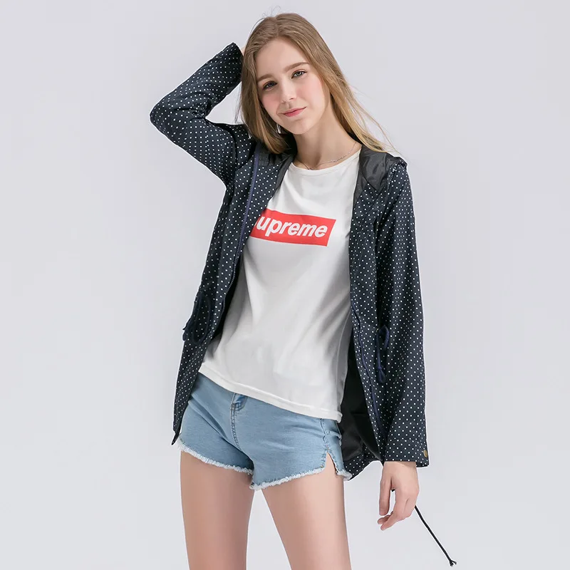 Женский тонкий Тренч в горошек трапециевидный средней длины с длинным рукавом и