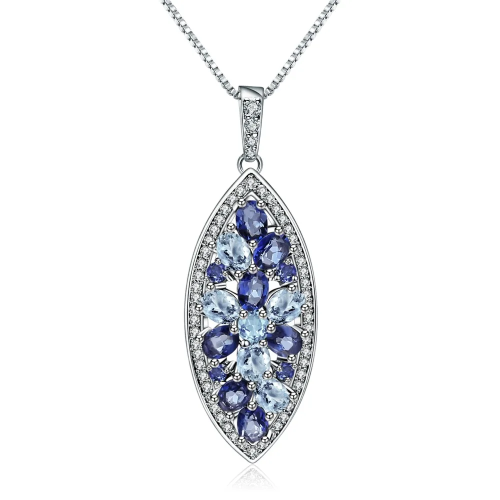 

Gem's Ballet Natural Iolite Blue Mystic Quartz Mix Pendants Sky Blue Topaz Necklace 925 Sterling Silver Fine Jewelry For Women
