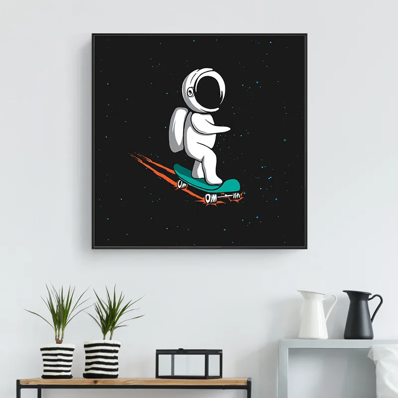 Скандинавский мультфильм космонавты и ракеты рисунок с Луной узор современный плакат настенный Арт плакат комплект спальня гостиная домашний Декор картина