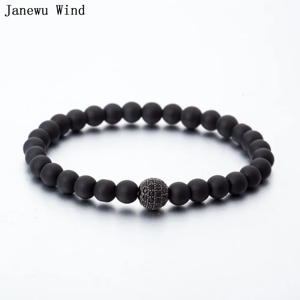 Janewu Wind 3 шт./компл. 6 мм черный камень бусины 8 CZ мяч эластичный браслет