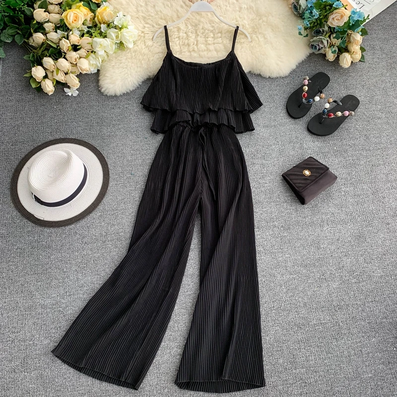 ALPHALMODA гофрированный топ на бретельках + плиссированные широкие брюки женские