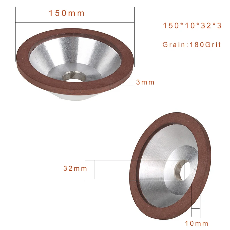 150x10x32x3 180 Grit 1 шт алмазное шлифовальное манжета колеса Точилка круг Грит 150 120 240 320 для Вольфрам Сталь фреза точилка для инструментов шлифовальные станки - Наружный диаметр: 150x10x32x3 180 Grit