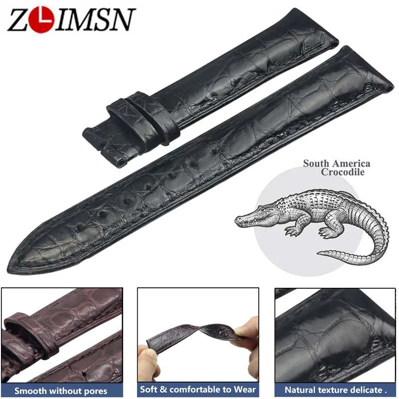 ZLIMSN Double Crocodile Skin Strap Quick Installation Brown Black for Mens Women Luxury Alligator Watch Band Size 18mm 20mm 22mm