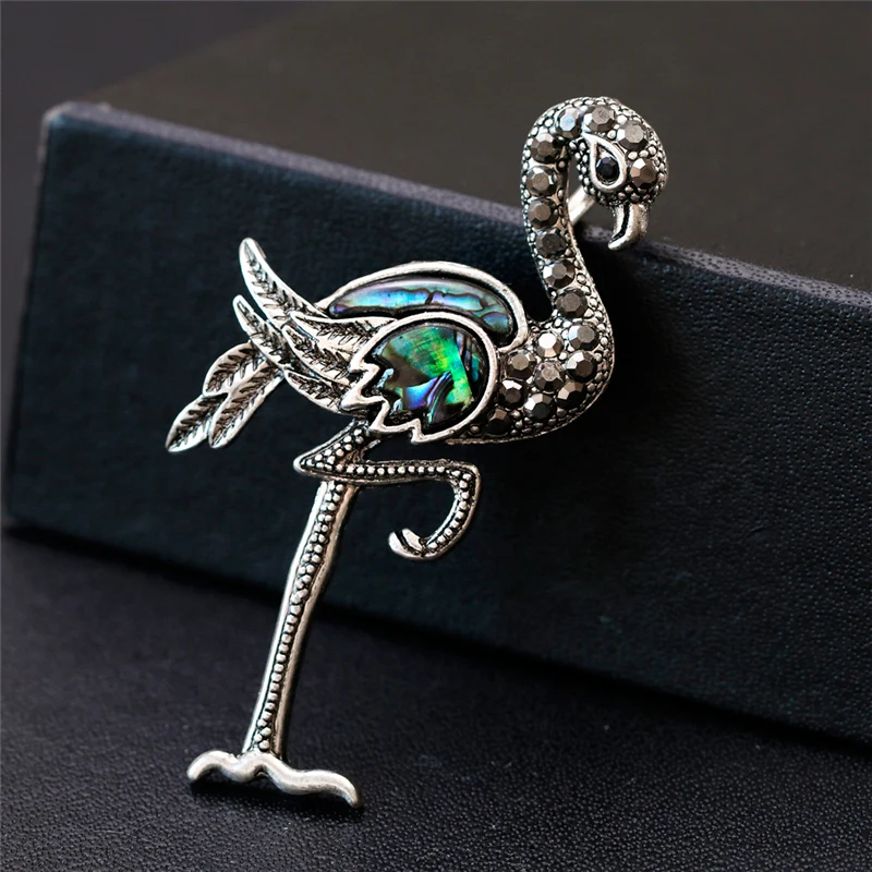 Яркая красная брошь с дизайном журавль старинная серебряная в виде животного