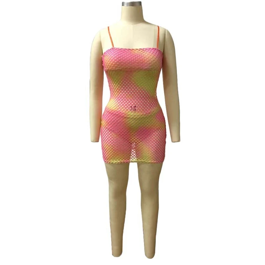 FANIECES неоново зеленое Сетчатое прозрачное облегающее мини платье с длинным