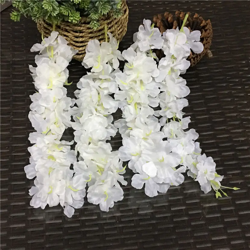 White 4 шт./компл. вишня в цвету ротанга Sakura ткань Artficial цветы DIY Свадебные украшения сада flores вечерние Декор венок - Цвет: White