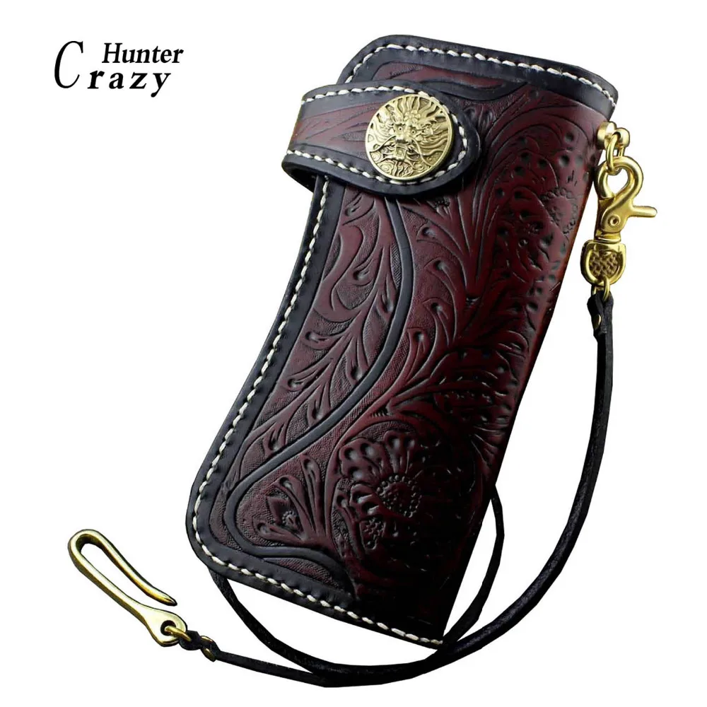Винтажный байкерский кошелек с драконом из резной кожи татуировкой и длинной