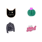 Эмалированные булавки в форме кошки I Love Cats кактус, куртка с брошью, декоративные украшения, классические Мультяшные броши в стиле аниме, булавки на пуговицах