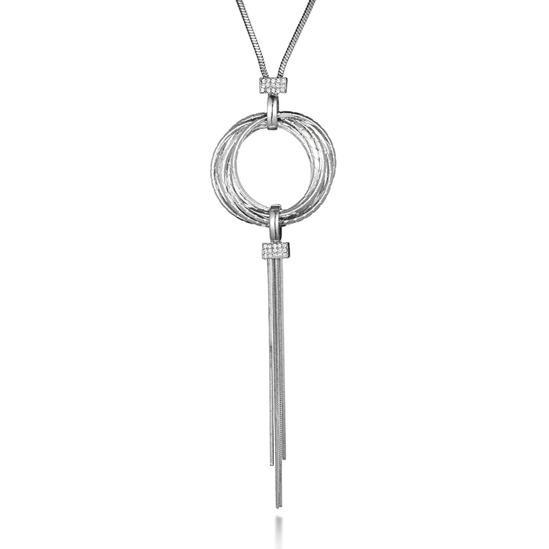 Длинное ожерелье для женщин геометрические круги массивное с кисточкой Макси