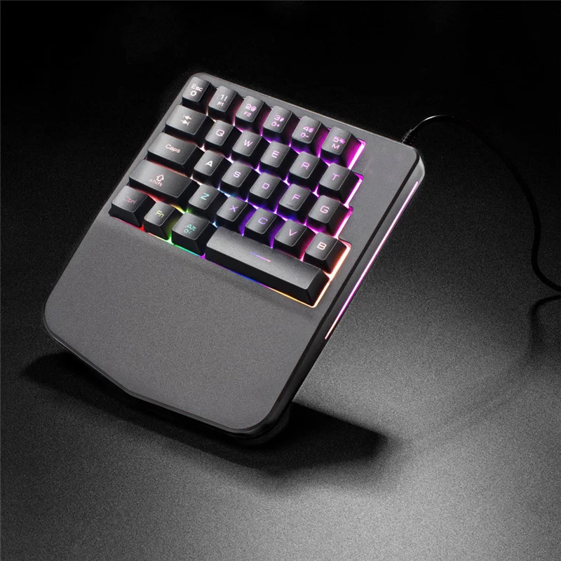 CAPRPIE K108 Проводная 28 клавиш светодиодная подсветка USB эргономичная Одиночная клавиатура игровой клавиатуры 81219 - Цвет: BK