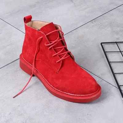Red Весенние матовые Ботинки martin из натуральной кожи; женские повседневные ботинки; модная женская обувь в консервативном стиле; обувь на плоской подошве; 10 ярких цветов - Цвет: Red
