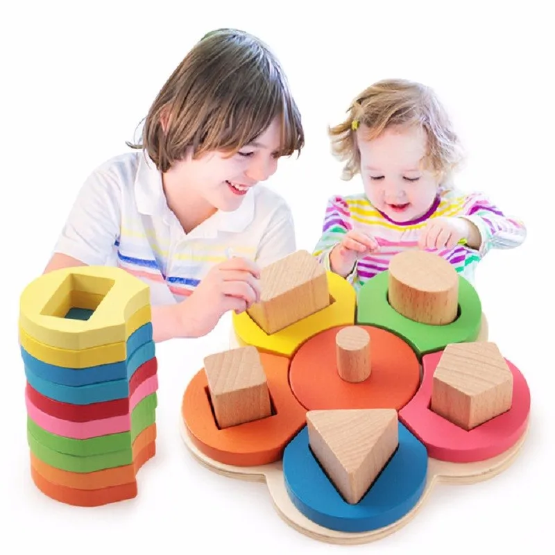

Wooden Geometric Sorting Board Montessori Jigsaw Colorful Baby Educational Wooden Toy for Children Learning Developing Toys Gift